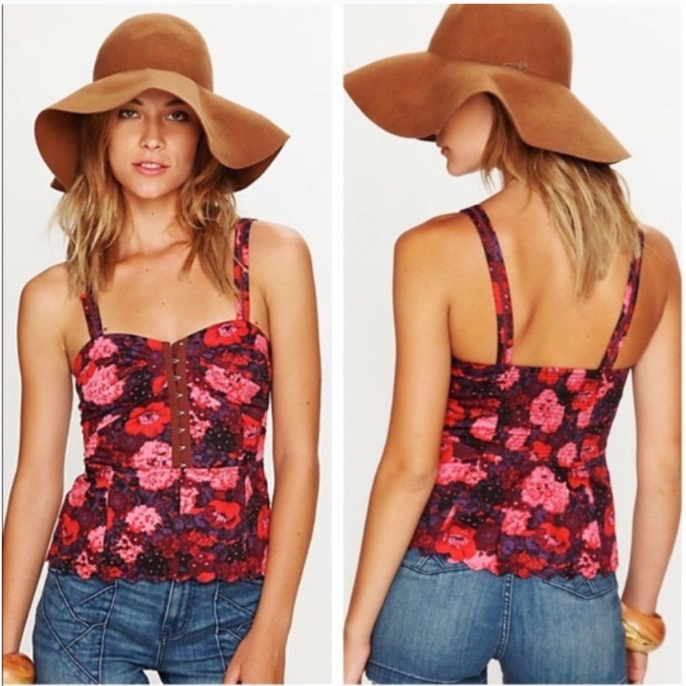 Free People Maroon Floral Hook & Eye Tank